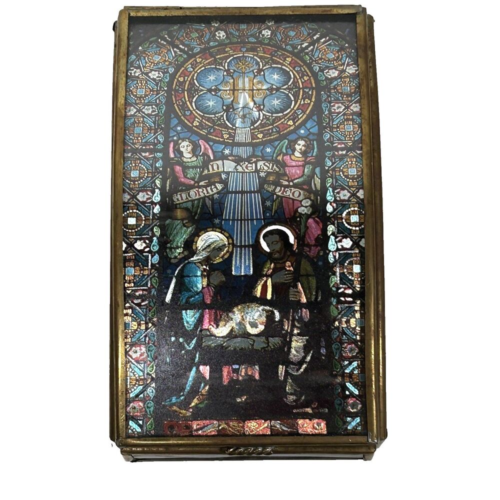 Via Vermont Trinket Box Manger Nativity Scene Mexico Lidded Hinge Glass